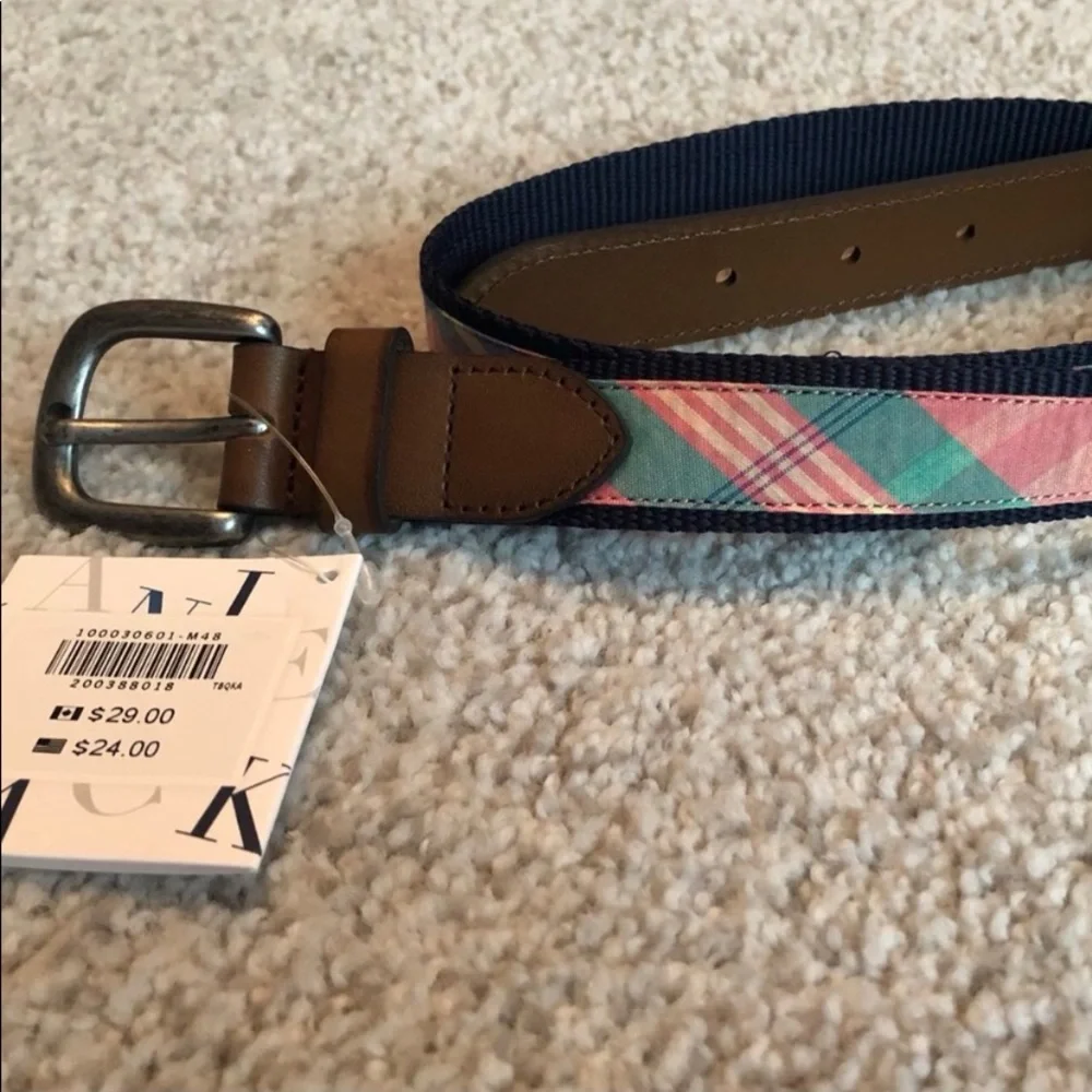 Janie and jack spring summer coral green and white plaid belt size 4/5 NWT